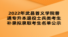 2022年武昌首義學院普通專升本退役士兵類考生補錄擬錄取考生名單公示