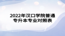 2022年漢口學院普通專升本專業(yè)對照表