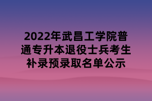 2022年武昌工學(xué)院普通專(zhuān)升本退役士兵考生補(bǔ)錄預(yù)錄取名單公示